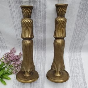 Ethan Allen Brass Tassel Taper Candlestick Holders *